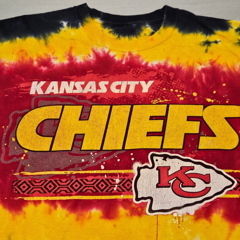 NFL Kansas City Chiefs T Shirt Mens XL Red Yellow Black Tie Dye Graphic Tee